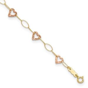 14k Two-tone Adjustable Heart Charm 9" + 1" extension Summer Fine Jewelry Anklet